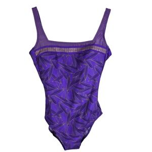 Gottex Purple One Piece Swimsuit SZ 10 NWOT Designer Leaf Print Y2K Resortwear